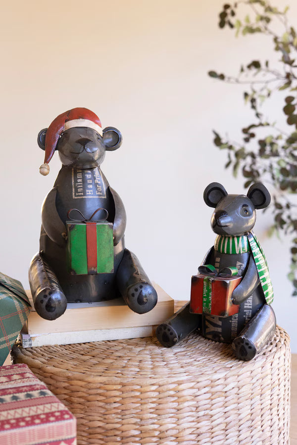 SET OF TWO RECYCLED METAL CHRISTMAS BLACK BEARS