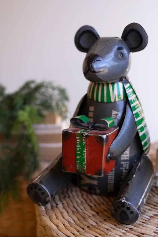 SET OF TWO RECYCLED METAL CHRISTMAS BLACK BEARS