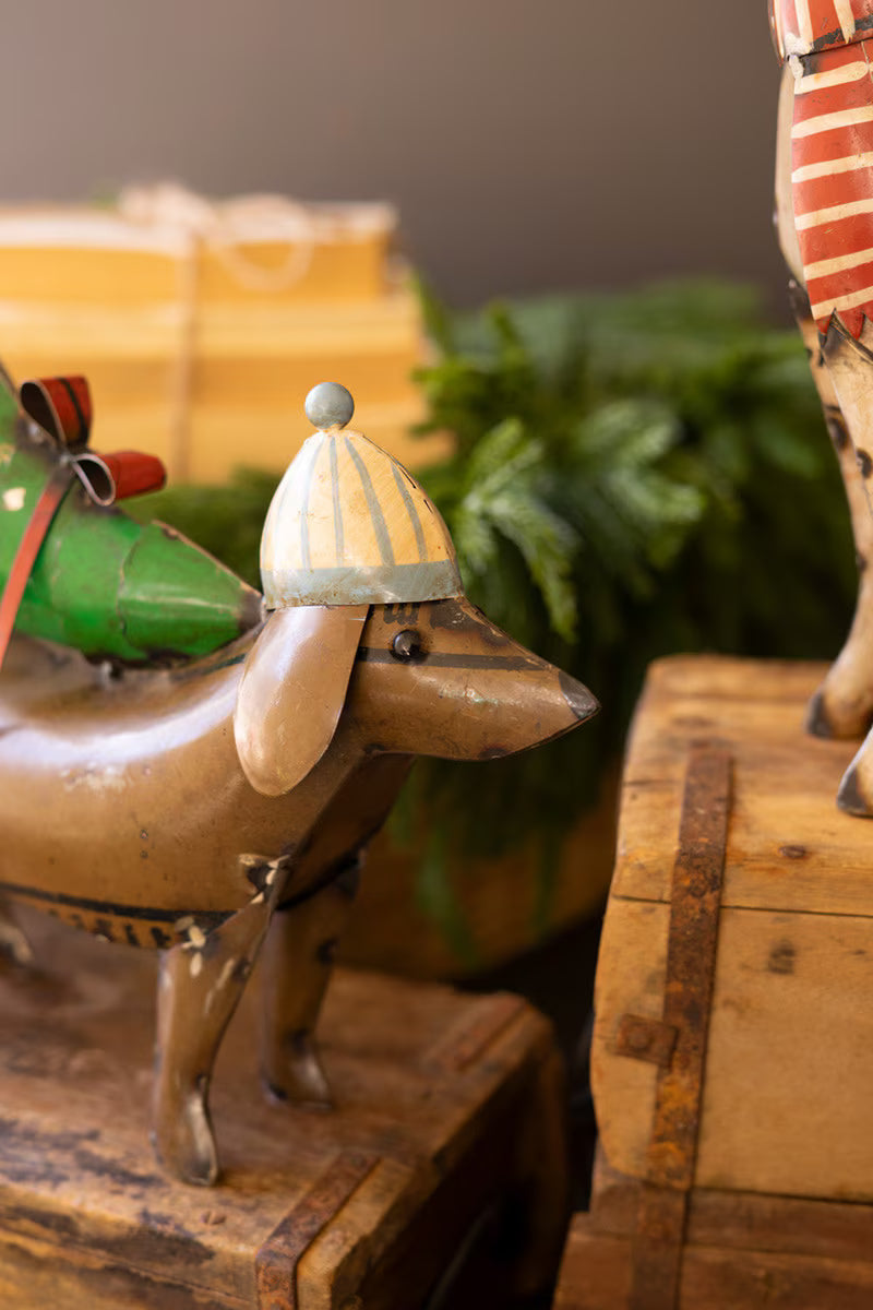 SET OF TWO RECYCLED METAL CHRISTMAS DOGS