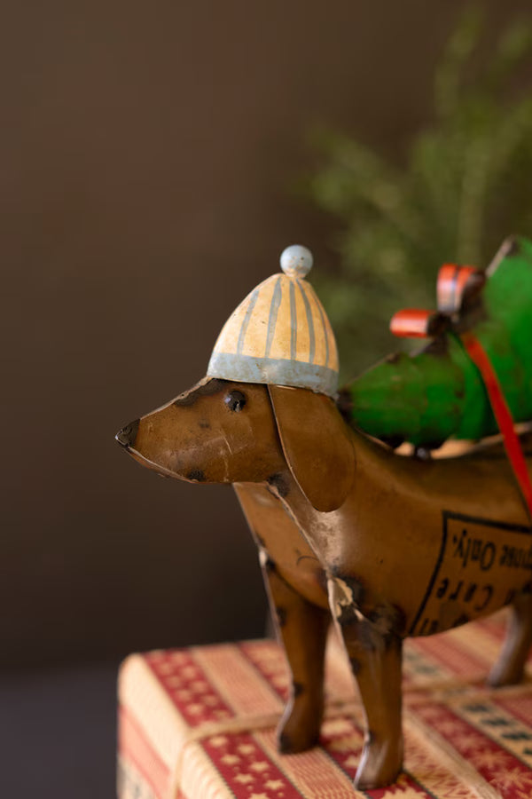 SET OF TWO RECYCLED METAL CHRISTMAS DOGS