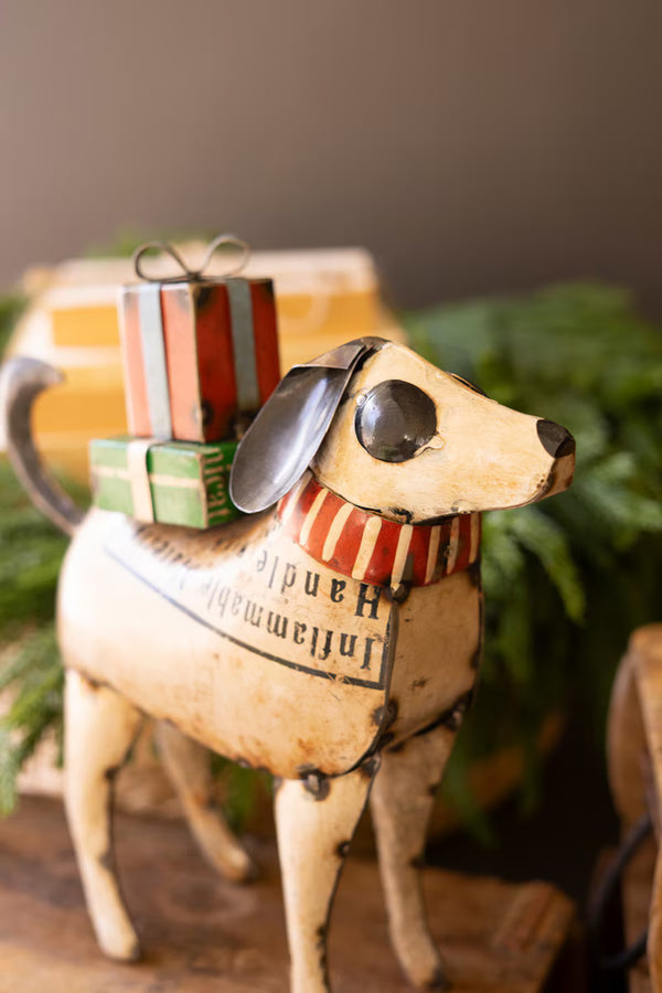 SET OF TWO RECYCLED METAL CHRISTMAS DOGS