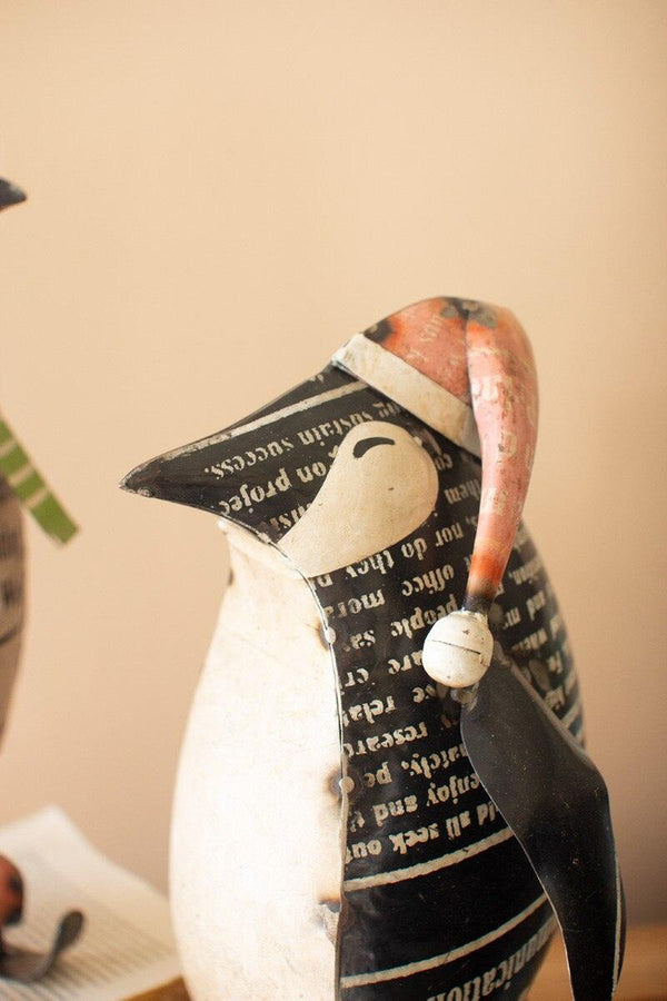SET OF TWO RECYCLED METAL SKATING CHRISTMAS PENQUINS