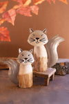 SET OF TWO RECYCLED WOOD AND IRON SQUIRRELS