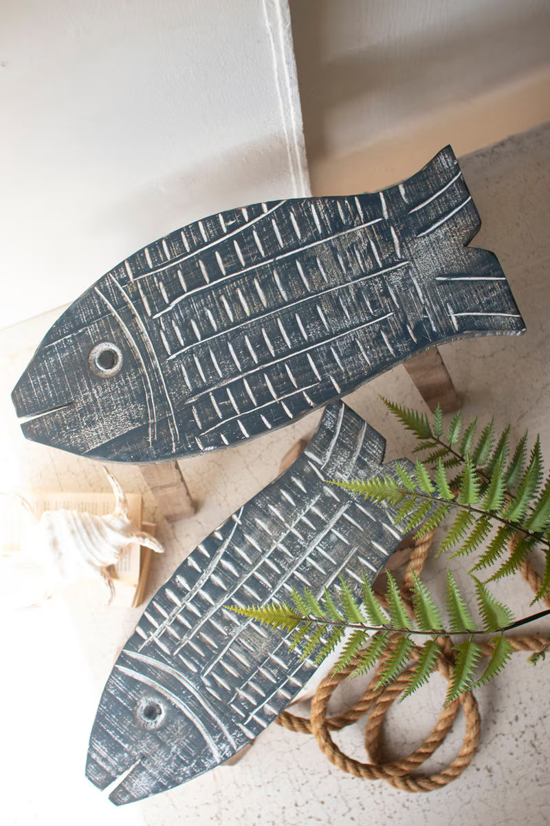 SET OF TWO WOODEN FISH STOOLS