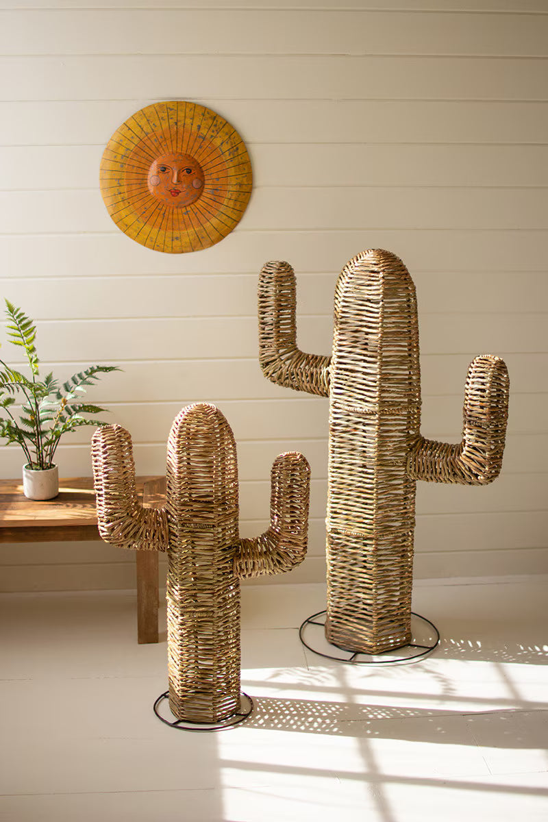 SET OF TWO WOVEN SEAGRASS AND IRON CACTI