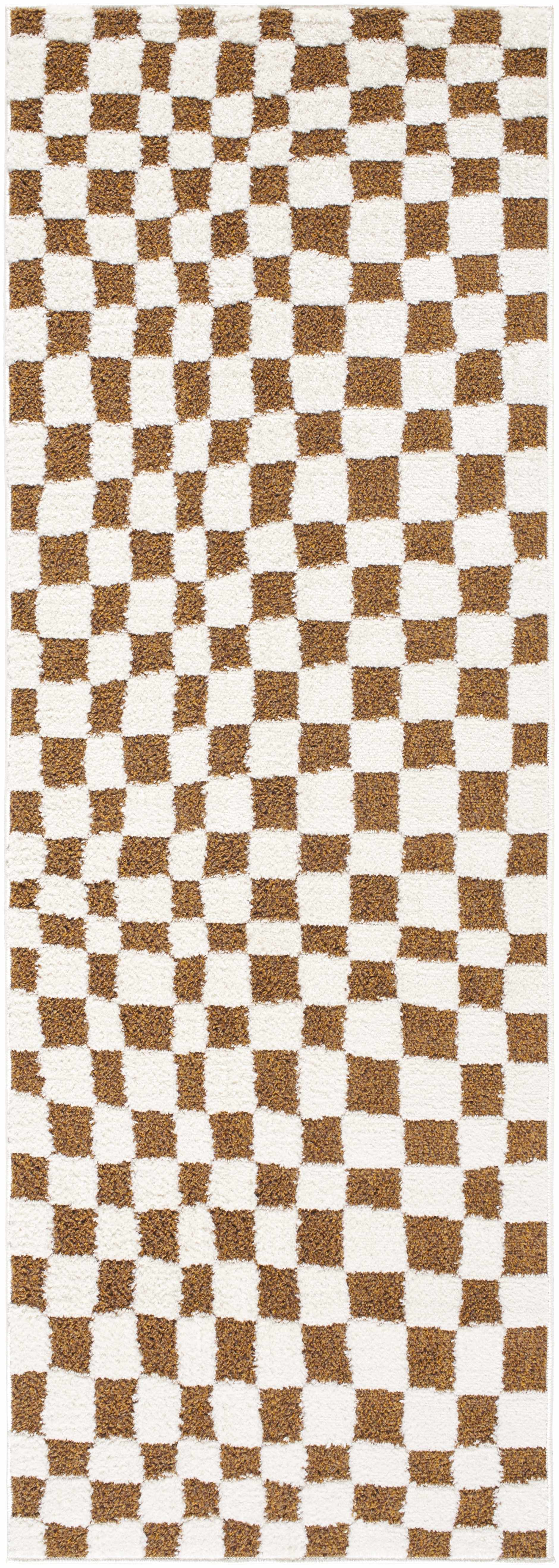 Lajos Brown Checkered Shag Rug