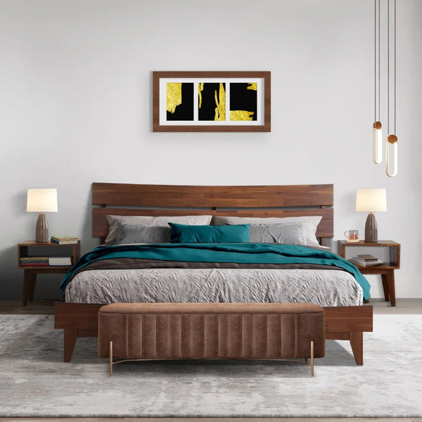 Acacia Aurora Solid Wood Bed Frame and Matching Nightstand Bedroom Set