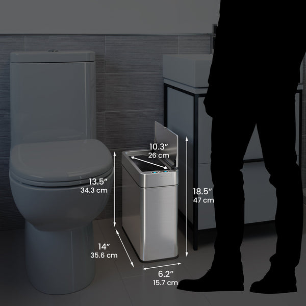4 Gallon Slim Self-Contained Electric-Motor Sensor Bathroom Trash Can (Right Side Lid Open)