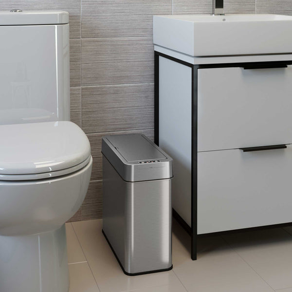 4 Gallon Slim Self-Contained Electric-Motor Sensor Bathroom Trash Can (Right Side Lid Open)