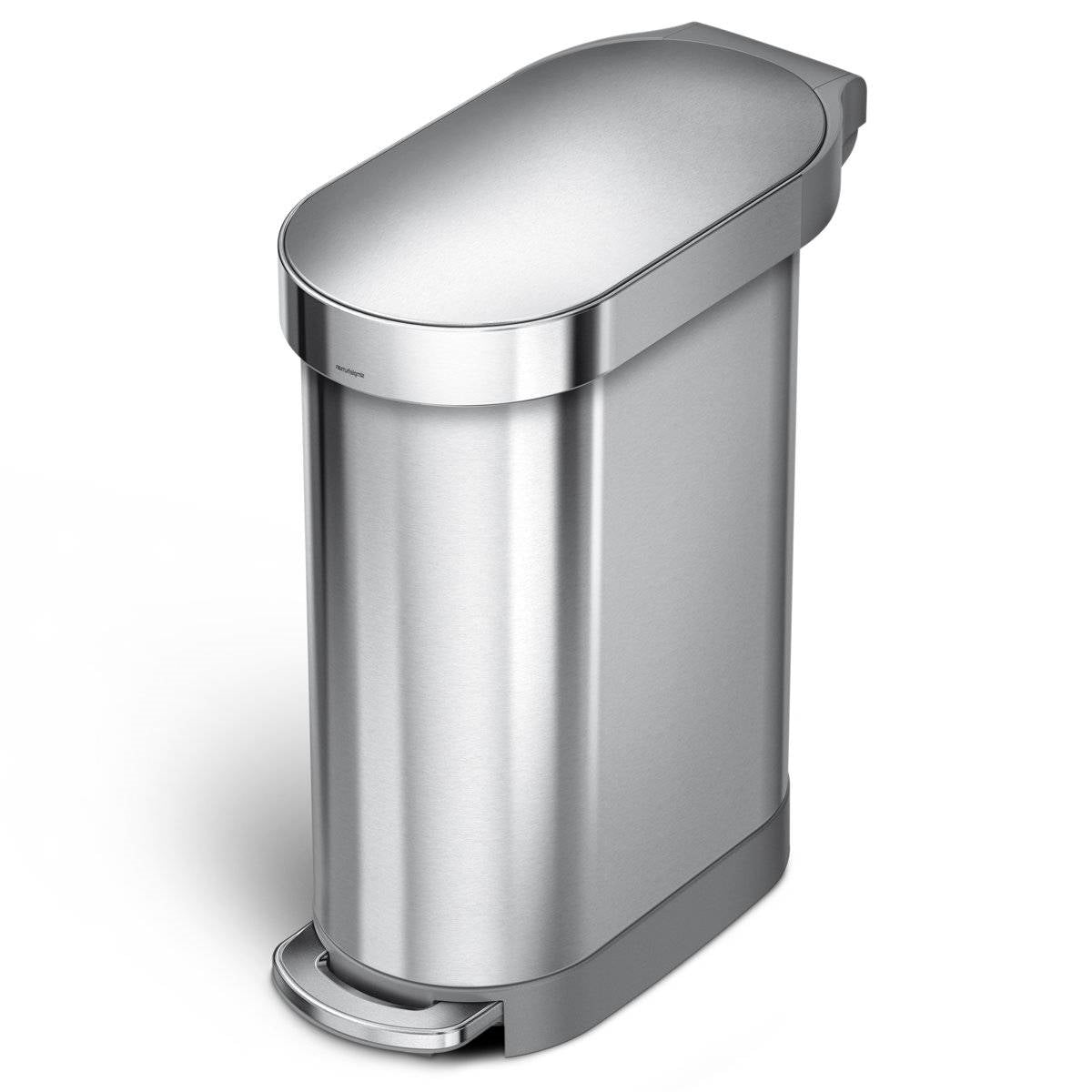 Stainless Steel 12-Gallon Narrow Kitchen Trash Can with Easy Step-on Lid