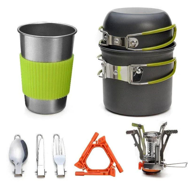 Camping Cookware Mess Kit with Mini Stove,Lightweight Pot Tank Bracket - Gifts for You 'n Me