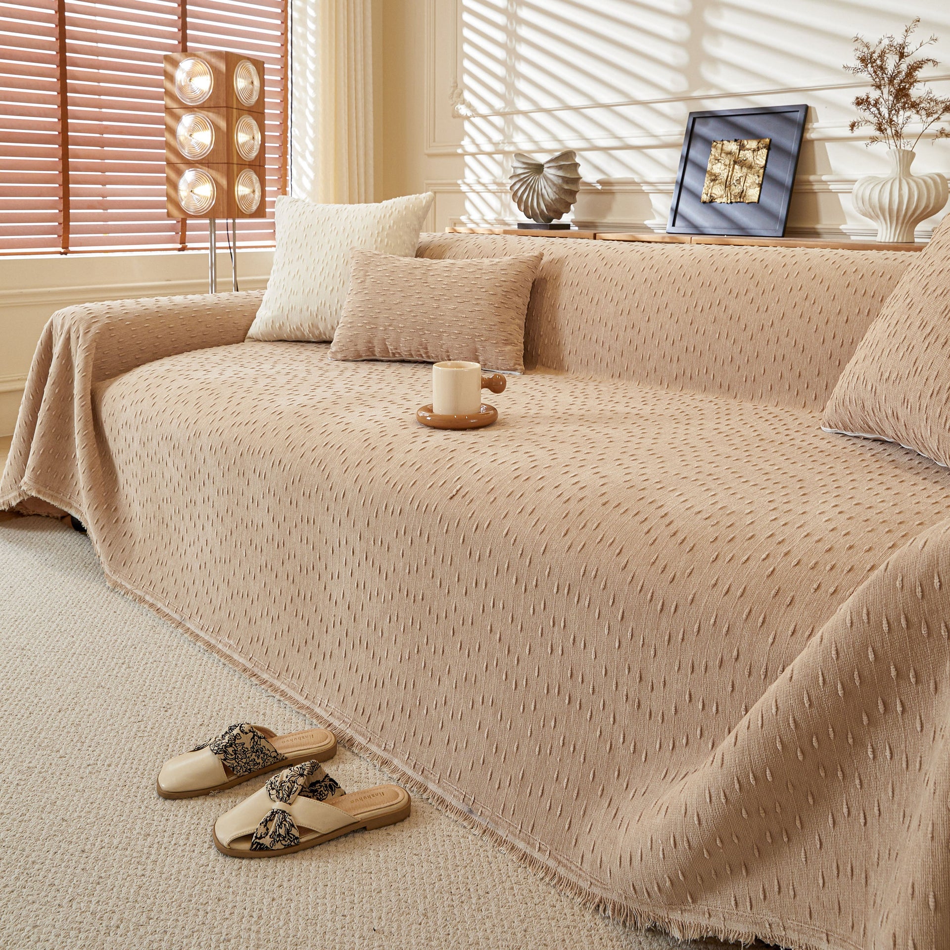 Textured Throw Blanket with 3D Dobby Weave, Minimalist Furniture Protector for Couch