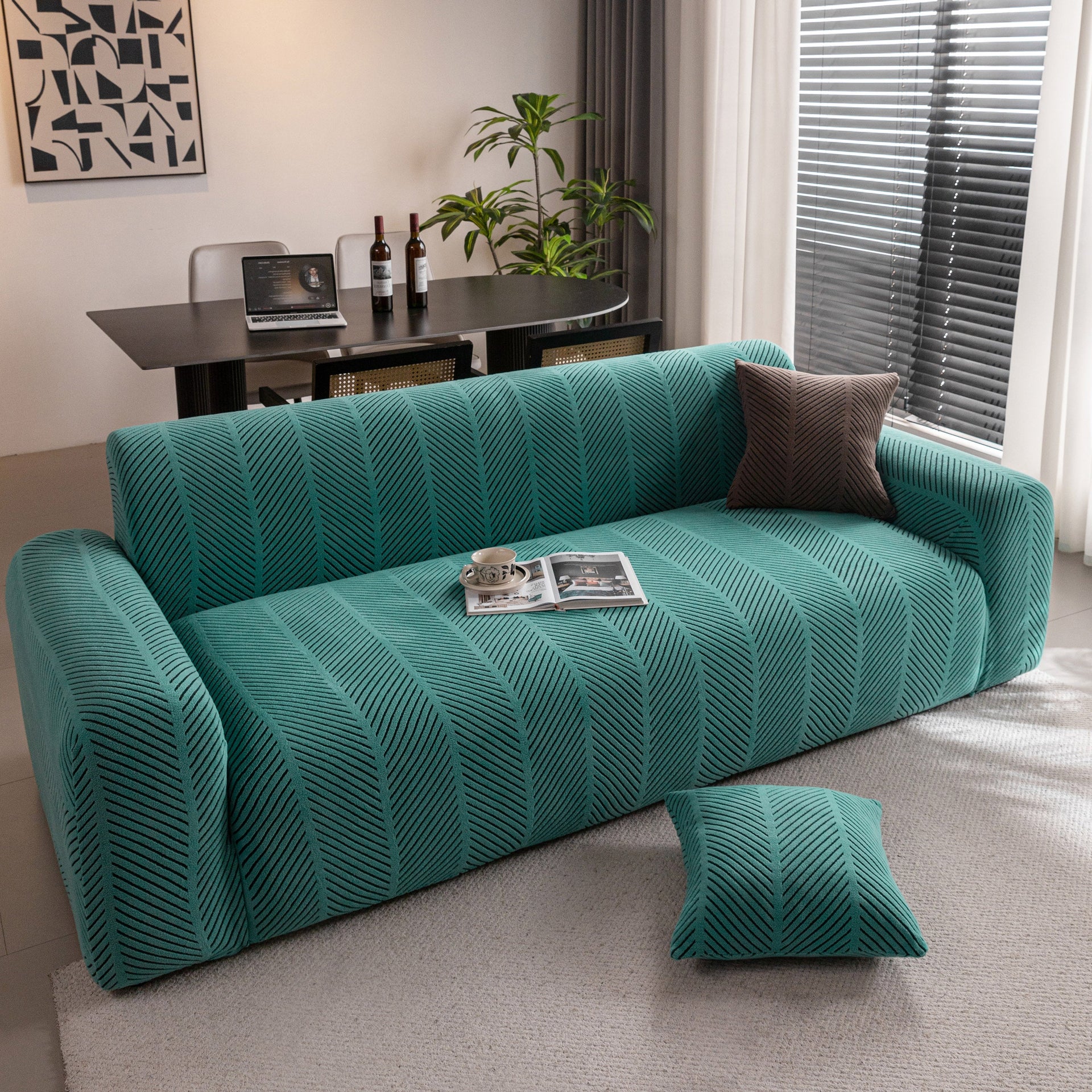 High Stretch Chevron Sofa Cover, Soft Washable Textured Jacquard Slipcover for Couch