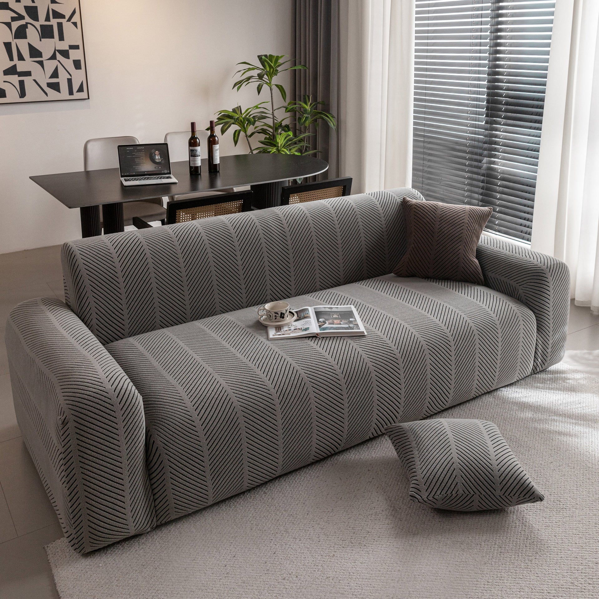 High Stretch Chevron Sofa Cover, Soft Washable Textured Jacquard Slipcover for Couch