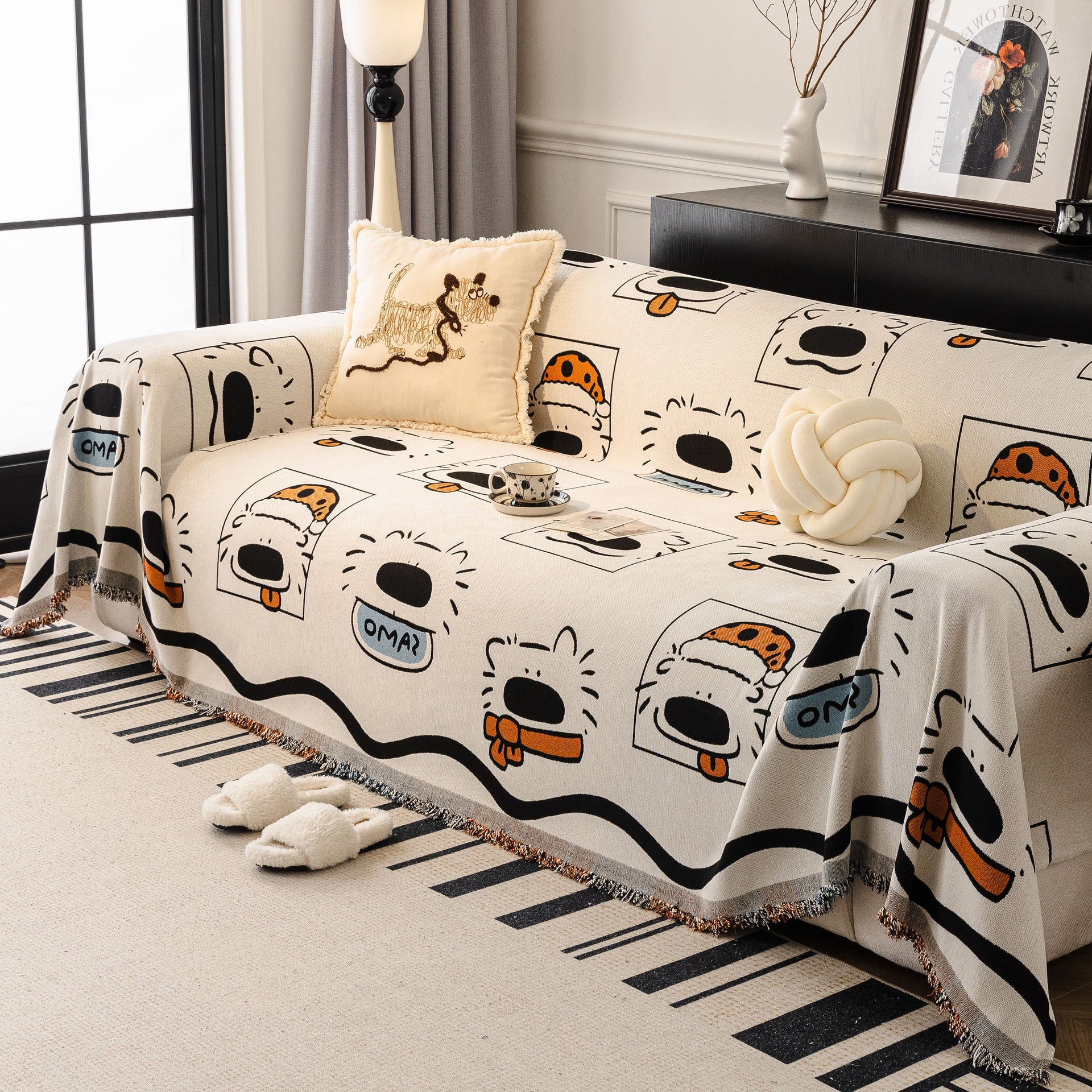 Cute Chenille Couch Cover Throw, Cartoon Soft Washable Sofa Cover for Sectional Sofas