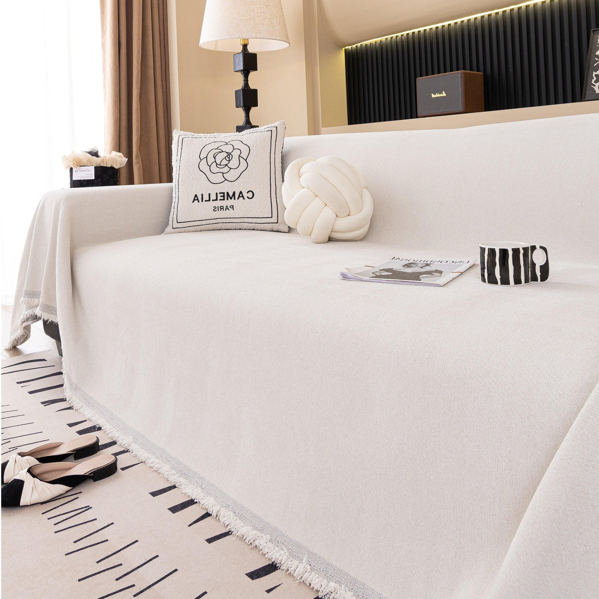 Solid Color Chenille Sofa Cover Blanket Furniture Covers for Sofas and Loveseats