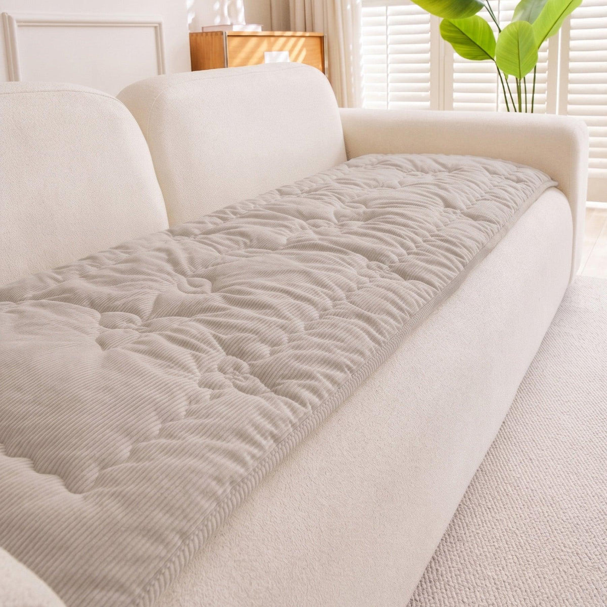 Quilted Corduroy Couch Topper, Non-Slip Soft Padded Sofa Protector Cover for Pets, Kids