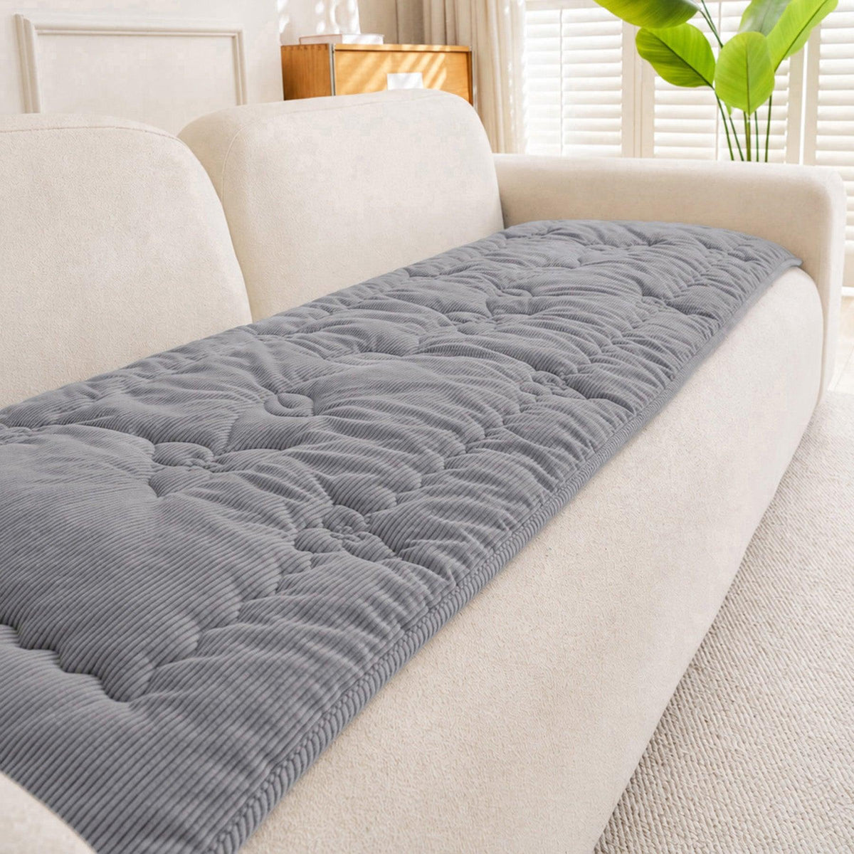 Quilted Corduroy Couch Topper, Non-Slip Soft Padded Sofa Protector Cover for Pets, Kids