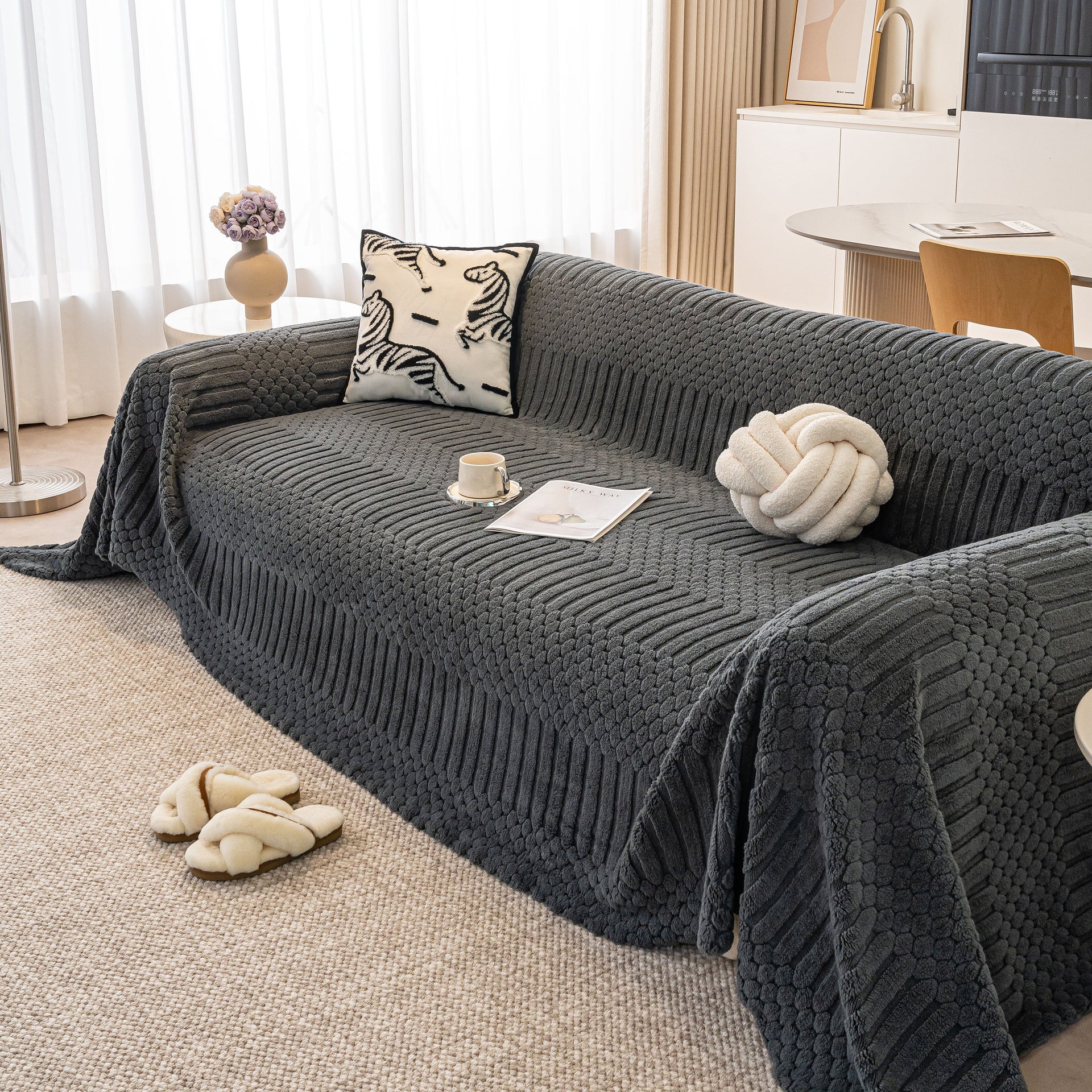 Boho 3D Geometric Throw Blanket for Couch, Luxurious Velvety Plush Fleece Sofa Cover