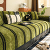 Non-Slip Sofa Cover with Thick Chenille Texture Woven Stripe Couch Protector Throw - Green / 70x70cm (27.5" x 27.5")