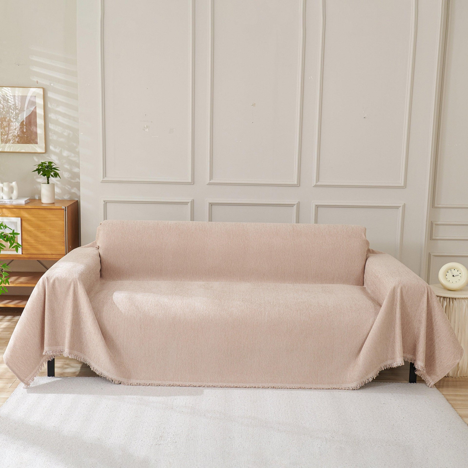 Solid Color Chenille Sofa Throw Blanket, Modern Decor Soft Couch Cover with Fringes