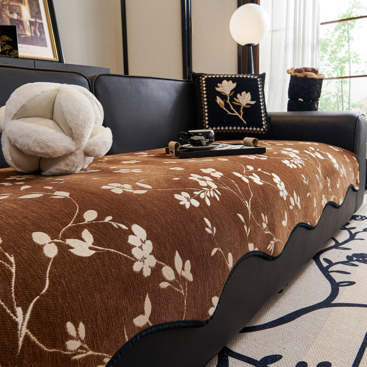 Floral Chenille Couch Cover, Non-Slip Sofa Slipcover Protector for Furniture