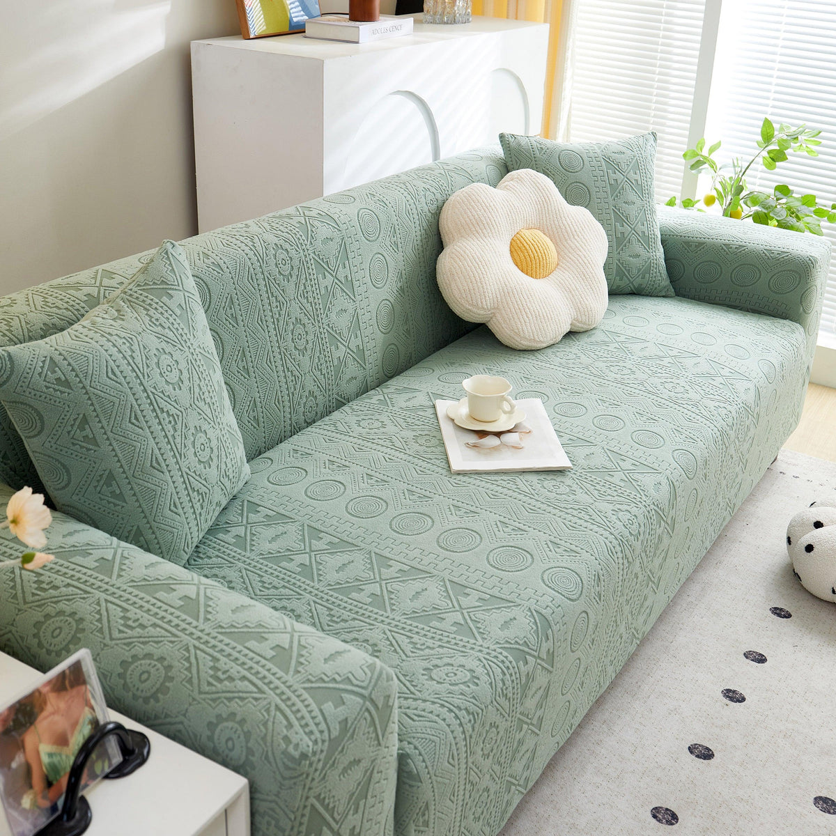 Embossed Geometric Elastic Sofa Cover Boho Stylish Decorative Furniture Covers