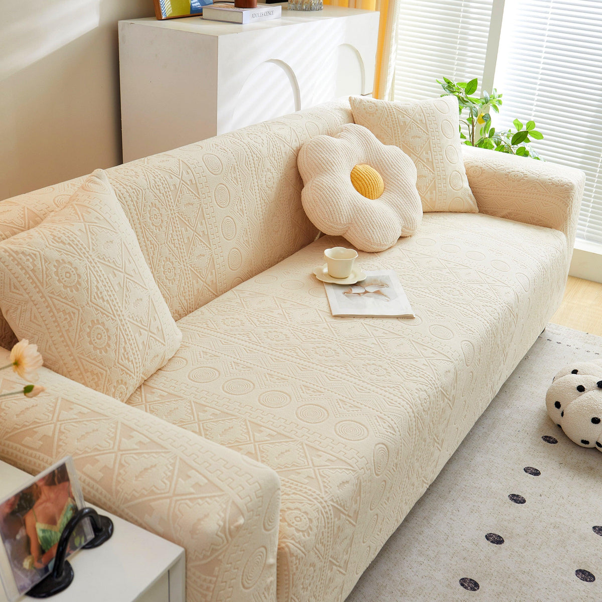 Embossed Geometric Elastic Sofa Cover Boho Stylish Decorative Furniture Covers