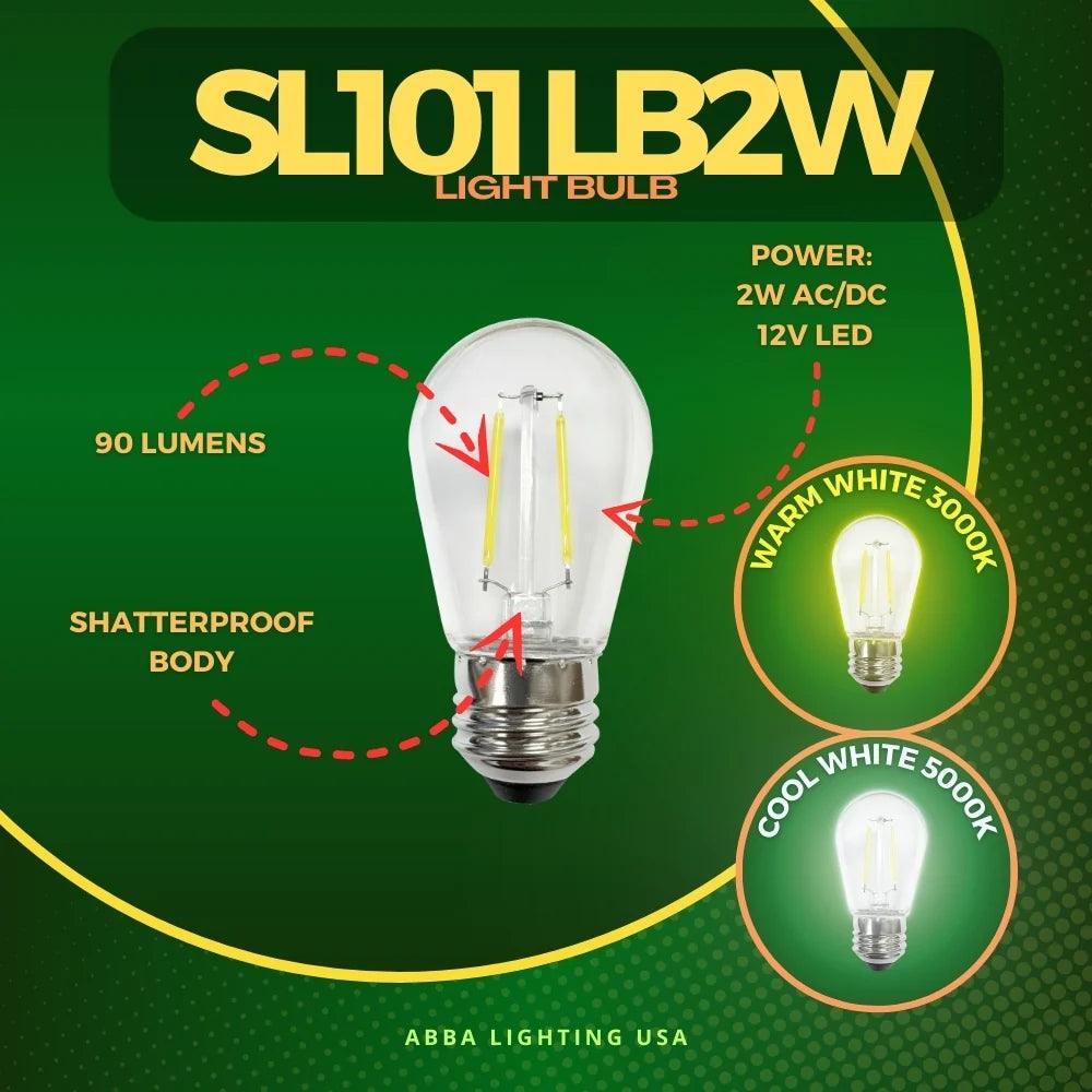 SL101 Replacement Light Bulbs 2W LED S14 E26 12V Low Voltage Edison Style for Bistro String Lights