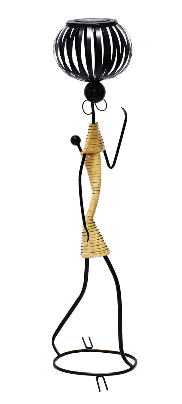 Abstract Tribal Lady Figurine Metal Sculpture On Head with Solar light