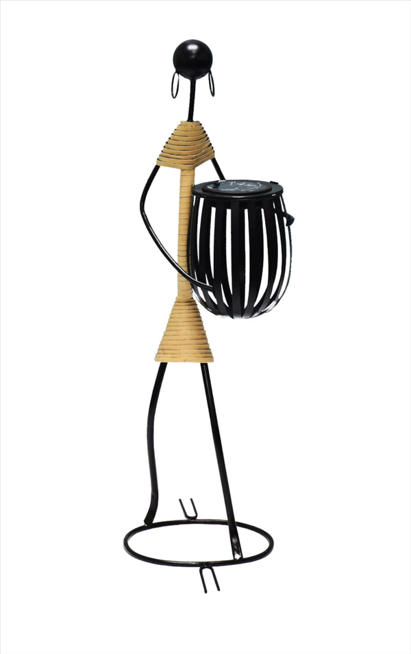 Abstract Tribal Lady Figurine Metal Sculpture holding Solar LED light - Gifts for You 'n Me