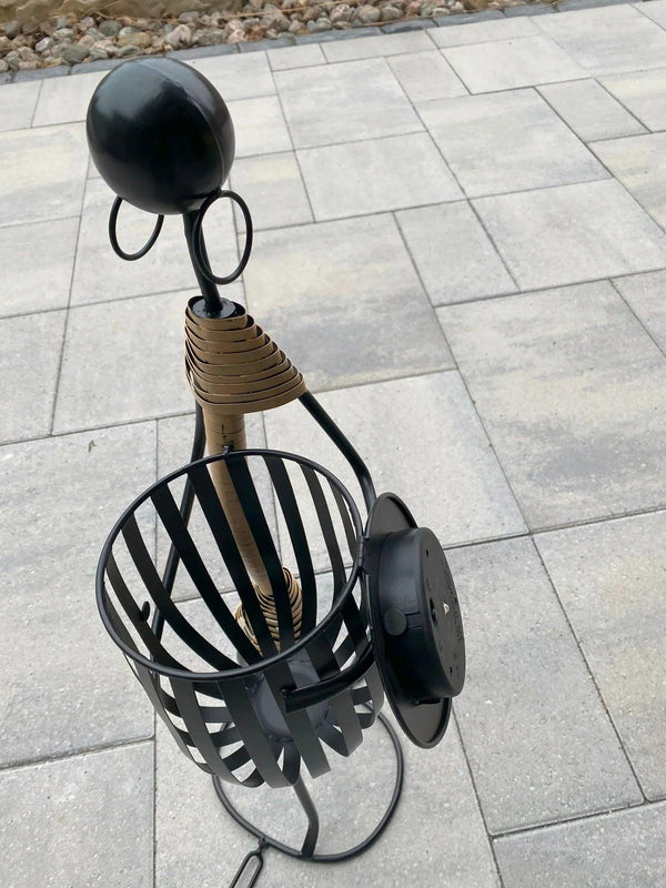 Abstract Tribal Lady Figurine Metal Sculpture holding Solar LED light - Gifts for You 'n Me
