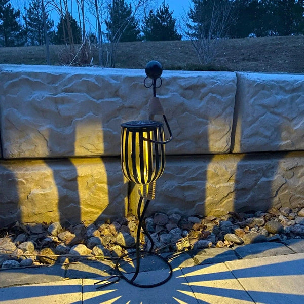 Abstract Tribal Lady Figurine Metal Sculpture holding Solar LED light - Gifts for You 'n Me