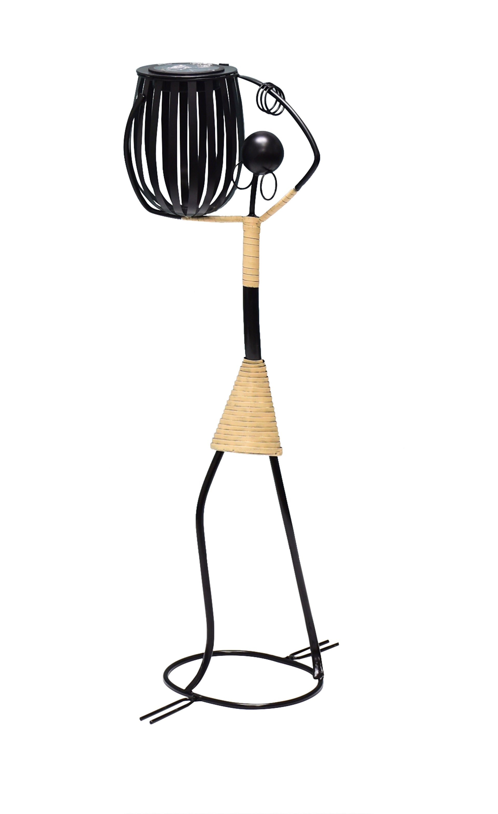 Abstract Tribal Lady Figurine Metal Sculpture On Shoulder with Solar LED light