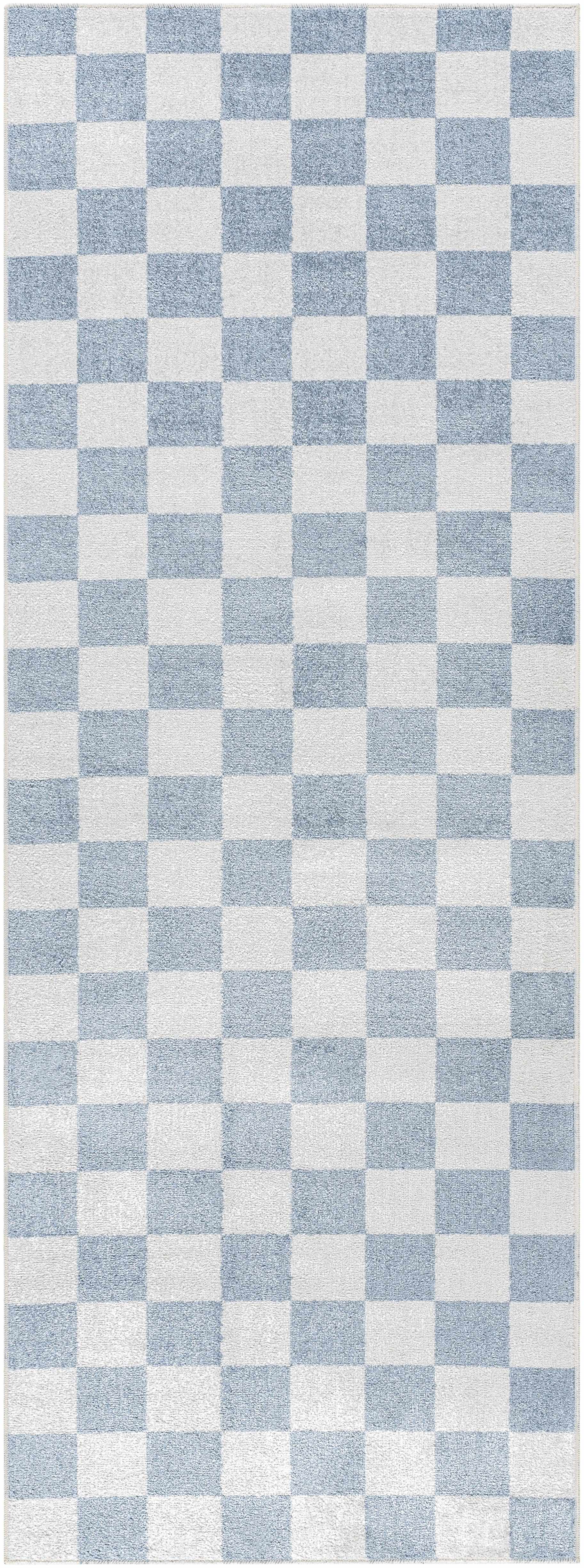 Brone Blue Checkered Washable Rug