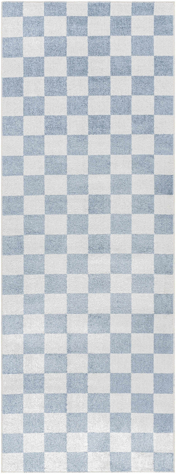 Brone Blue Checkered Washable Rug