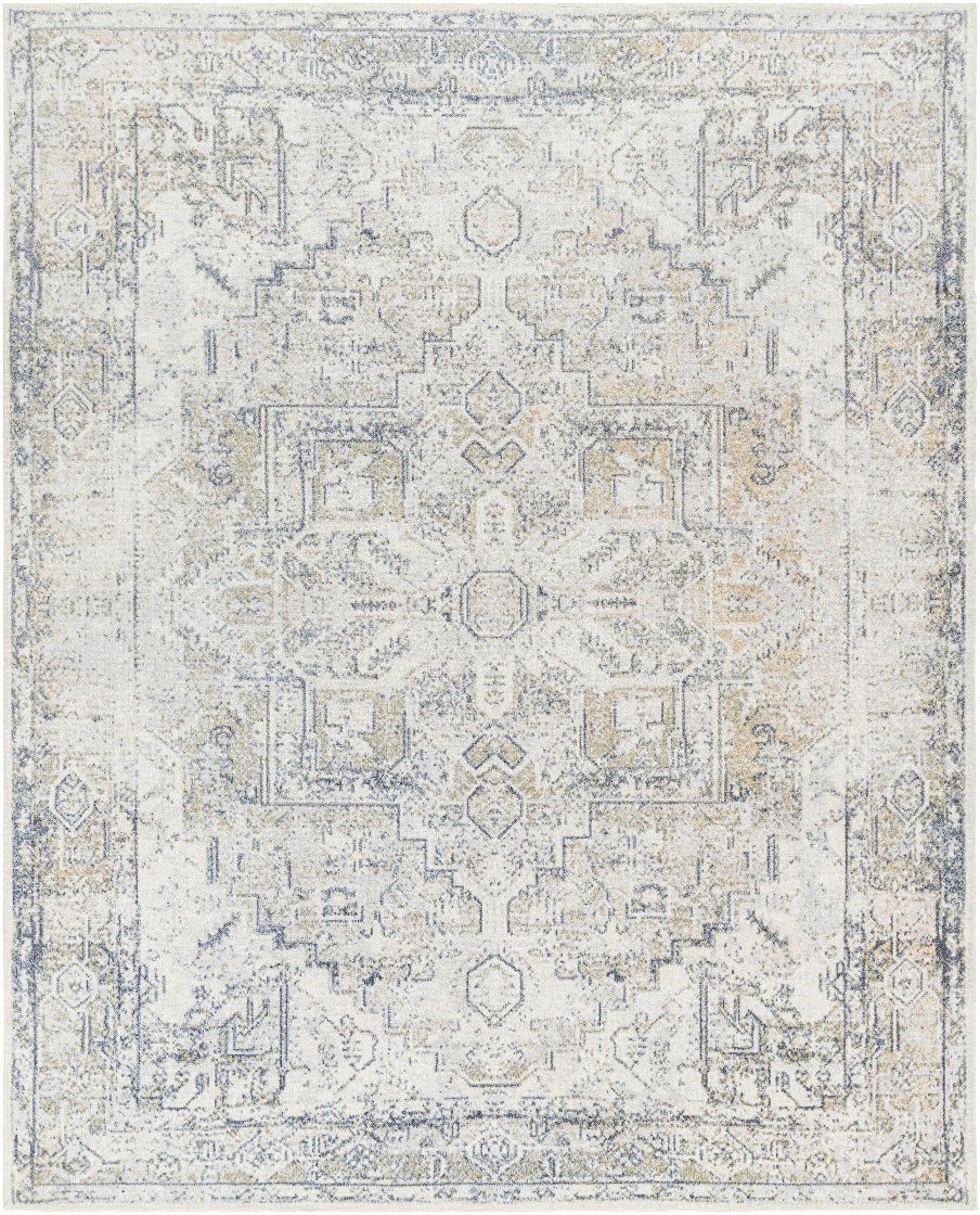 Decorative rug with intricate pattern on a light background