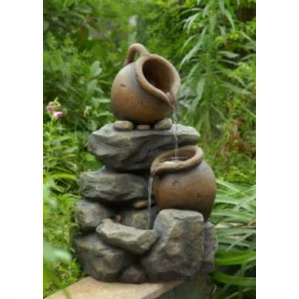 Outdoor Garden Polyresin Rock and Pitchers Waterfall Fountain with Pump