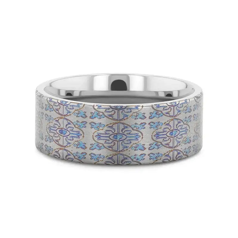 SOLACE Flat Titanium Ring with Engraved Cross Pattern - 8mm