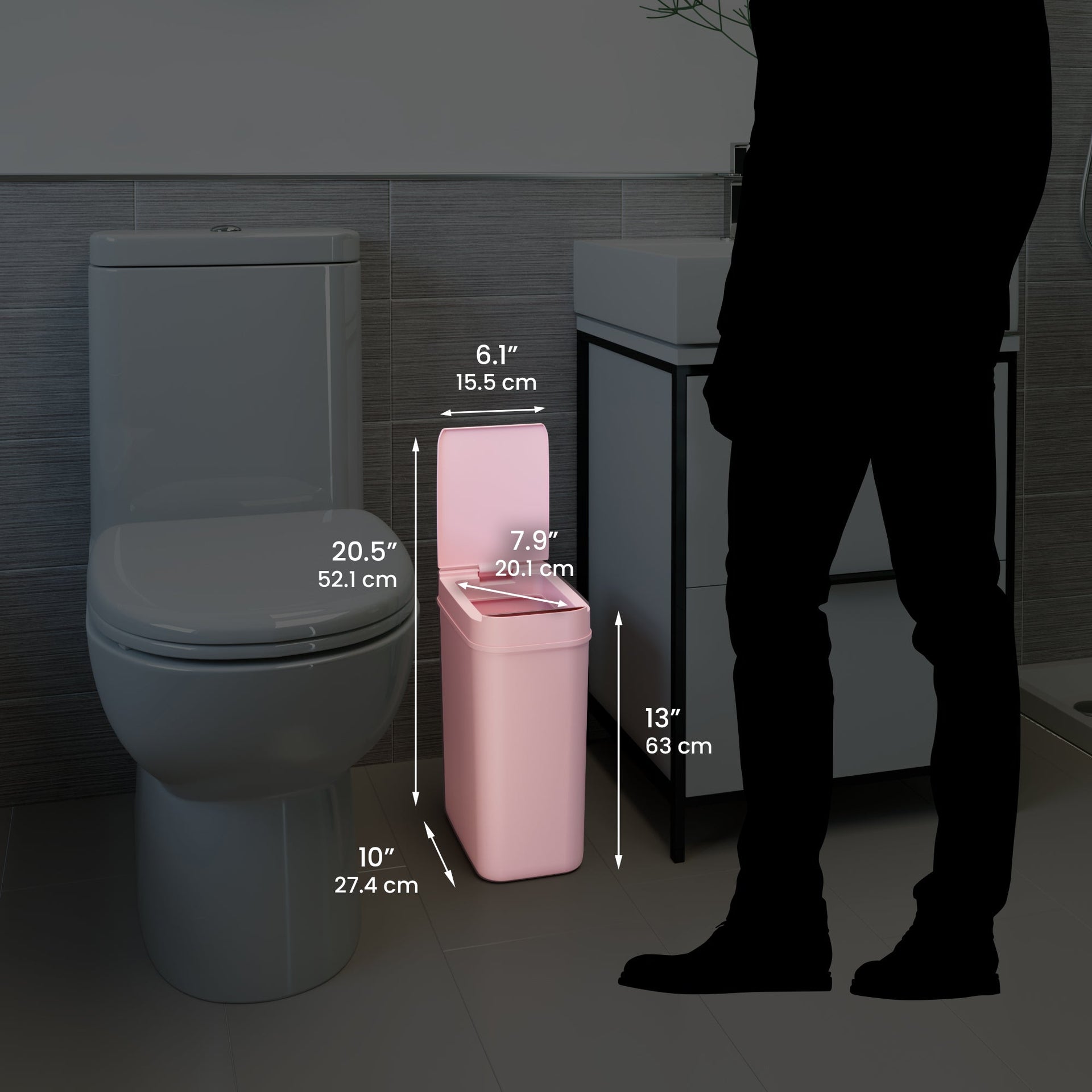 3 Gallon / 10 Liter Plastic Sensor Trash Can (Pink)