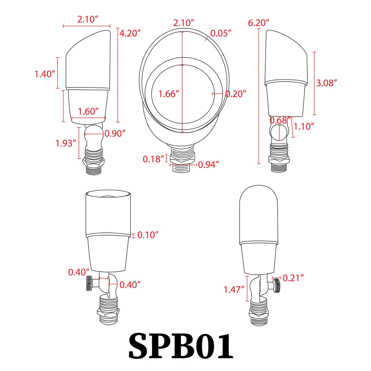 SPB01 12V Low Voltage Directional Brass Spotlight Outdoor Landscape Lighting MR16 Socket