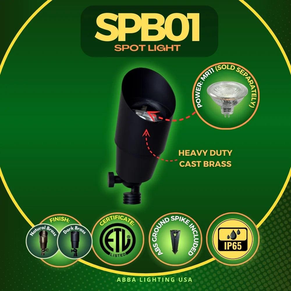 SPB01 12V Low Voltage Directional Brass Spotlight Outdoor Landscape Lighting MR16 Socket
