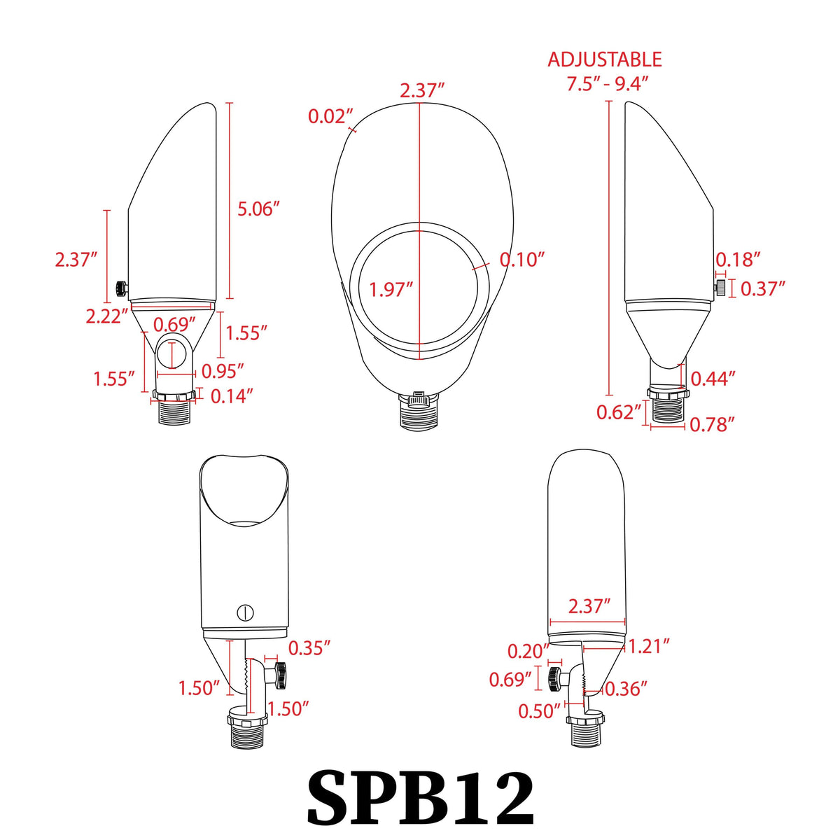 SPB12 3W-12W Adjustable Integrated LED 12V Low Voltage Outdoor Landscape Lighting Brass Spotlight