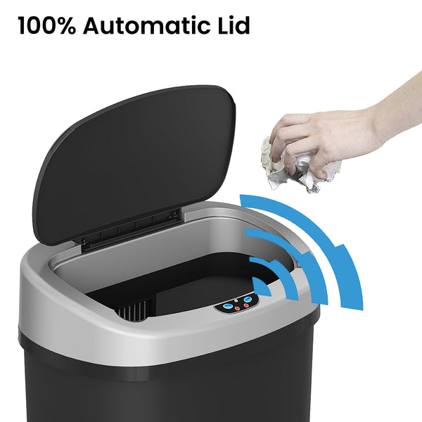 13 Gallon Oval Touchless Plastic Self-Contained Electric-Motor Sensor Kitchen Trash Can with AbsorbX