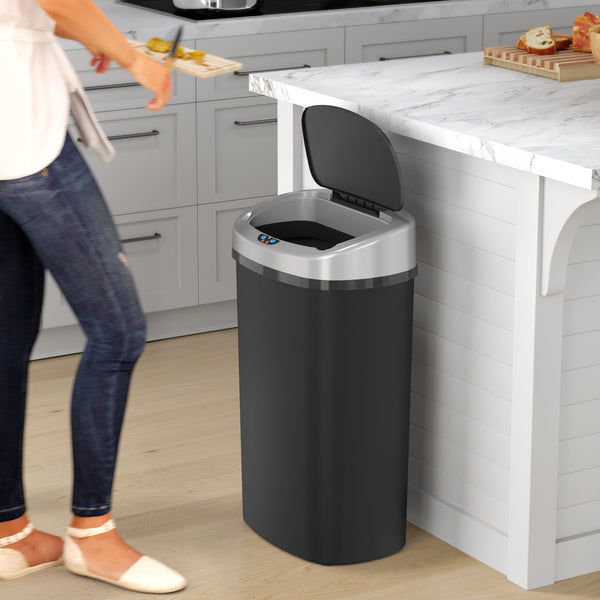 13 Gallon Oval Touchless Plastic Self-Contained Electric-Motor Sensor Kitchen Trash Can with AbsorbX