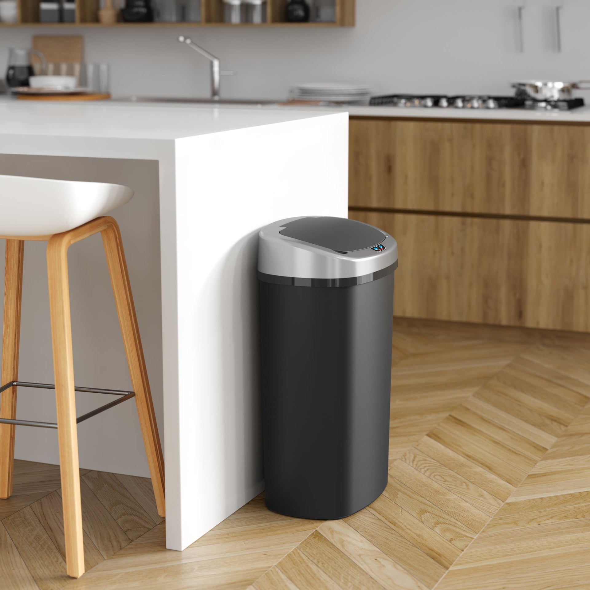 13 Gallon Oval Touchless Plastic Self-Contained Electric-Motor Sensor Kitchen Trash Can with AbsorbX