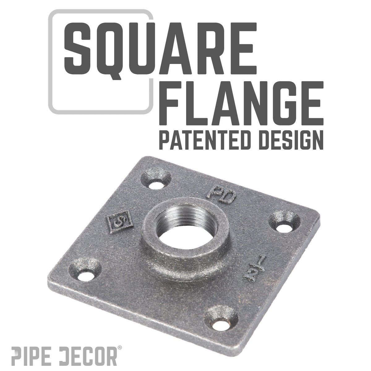 1/2 in. Black Square Floor Flange