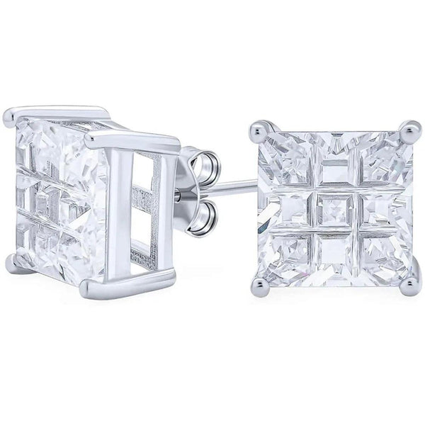 Sterling Silver Invisible Princess Cut Simulated Diamond Studs Earrings - Gifts for You 'n Me