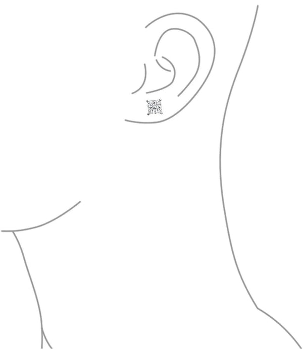 Sterling Silver Invisible Princess Cut Simulated Diamond Studs Earrings - Gifts for You 'n Me