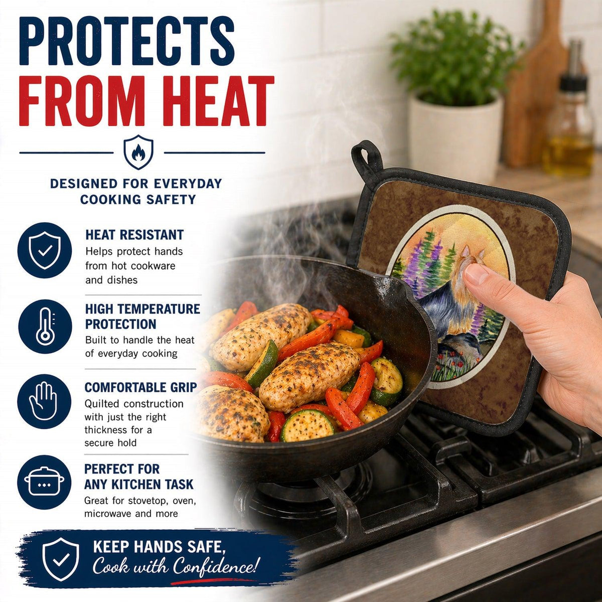Silky Terrier Pot Holder Set of 2 Heat Resistant Quilted Hot Pads 7.5 x 7.5 Inch, Insulated Kitchen Trivets for Cooking & Baking